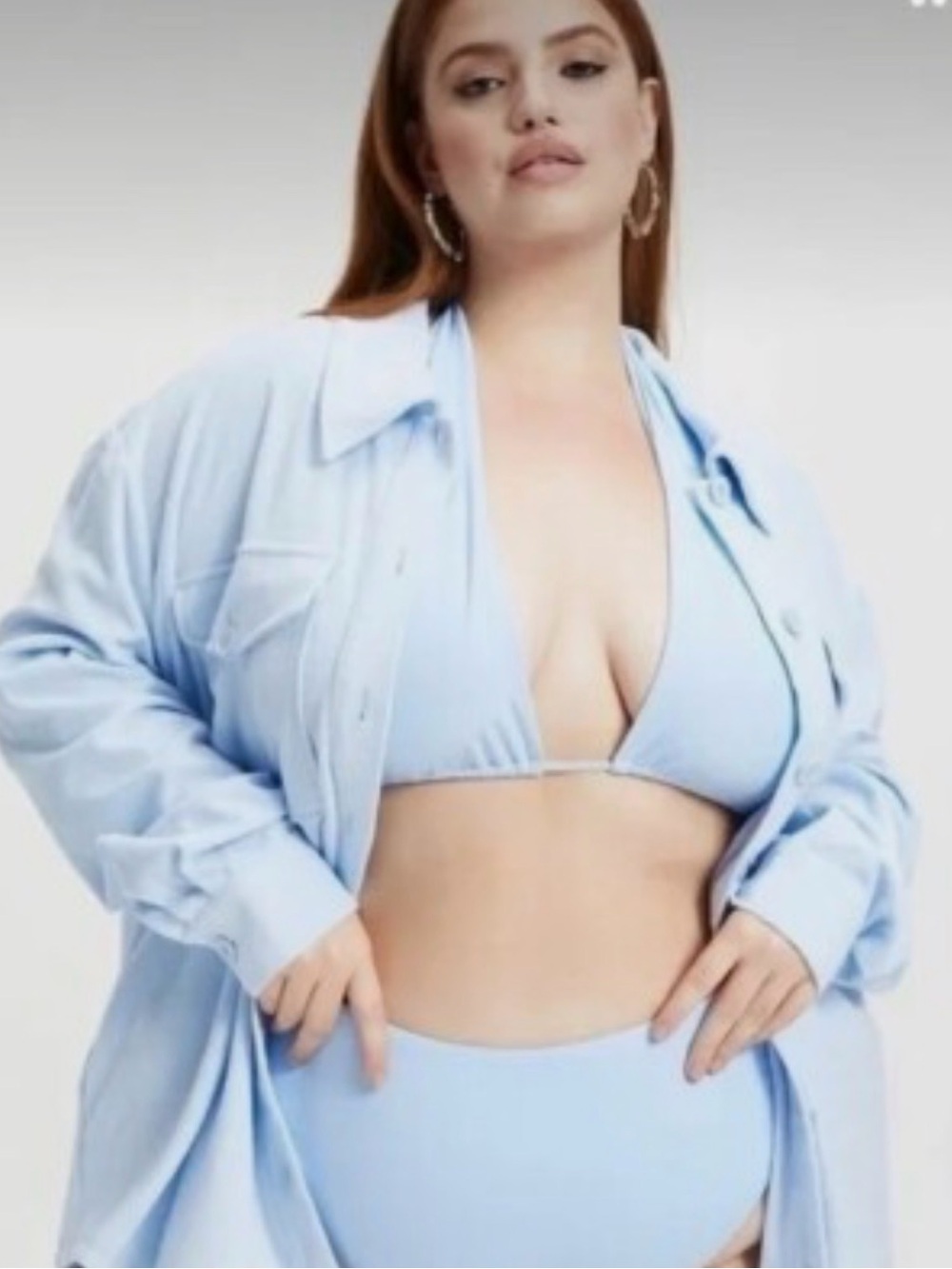 Good American light blue terry Shirt Cover-Up